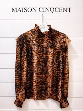 MAISON CINQCENT Tiger Print Smocked Blouse M